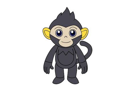 Векторная иллюстрация Kawaii Ape Cartoon Linocut Clipart и Line Art ...