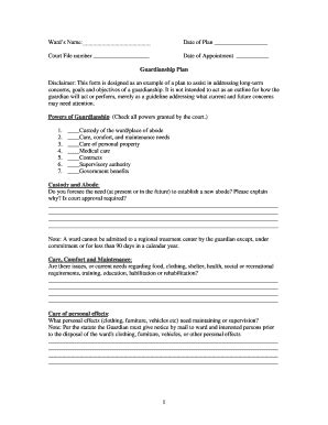 Guardianship Plan Form - Blank Fillable Template | Fill Out, Print ...