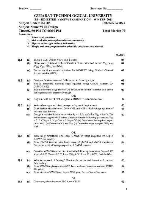 3151105 BE Winter 2021 - Exam paper - 1 Seat No.: ________ Enrolment No ...