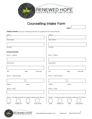 Fillable Online Client/s Name (For group counselling please fill out a ...
