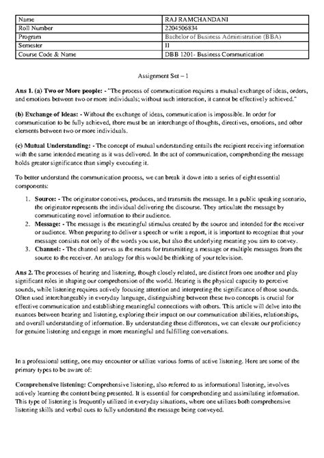 An Internal Assignment for BBA students on Business Communication ...