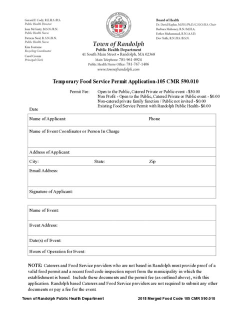 Fillable Online Temporary Food Service Permit Application-105 CMR ...