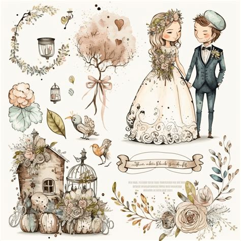 Vintage Wedding Couple Clipart