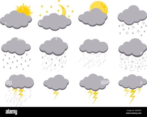 Clouds rain bad weather icon set isolated on white background. Illustration of rain, shower ...