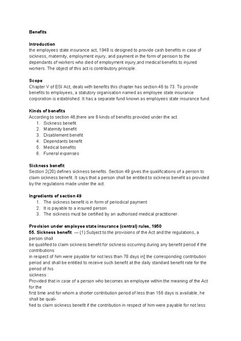 Benefits under Employees Insurance Act - Benefits Introduction the ...