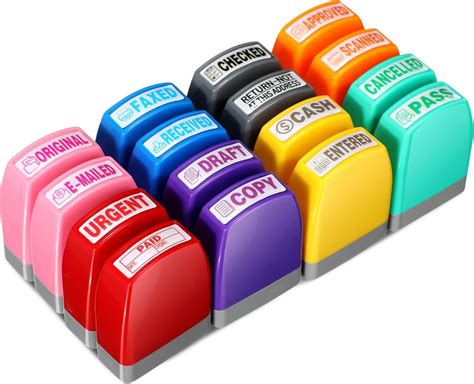 Amazon.com : Yeaqee 16 Pcs Self Inking Rubber Stamp Set for Office ...
