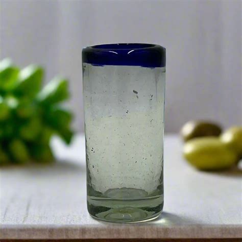 Hand-Blown Mexican Blue Rim Shot Glass | Double Set