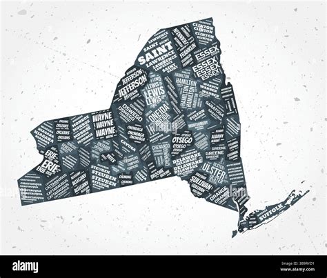 New York counties word clouds. State shape on textured background. New ...