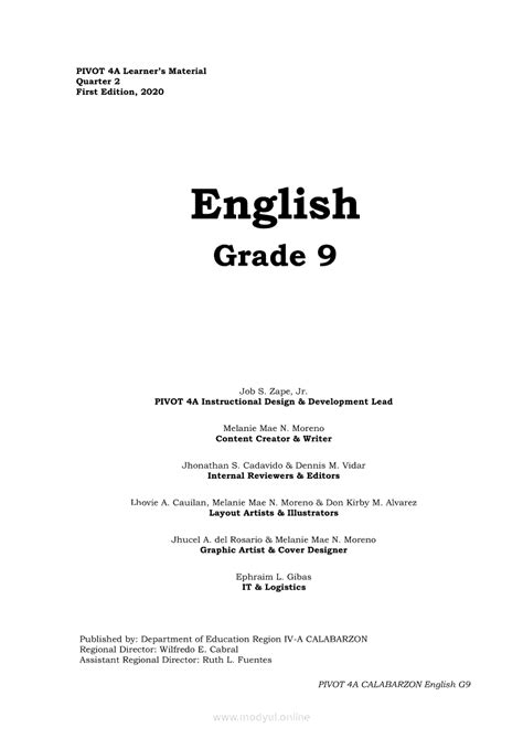Image result for Quarter English 9 Module