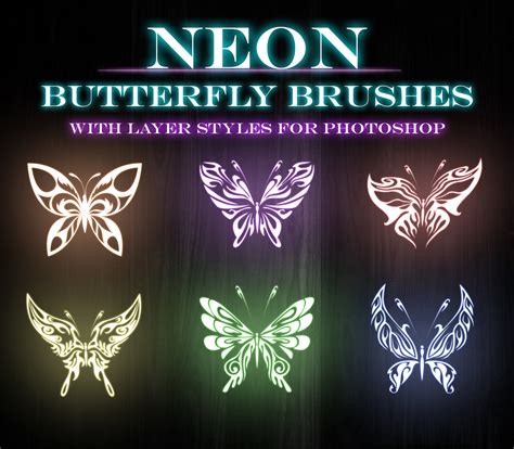 14 NEON BUTTERFLY BRUSHES, for Photoshop With Layer Styles, Seamless ...