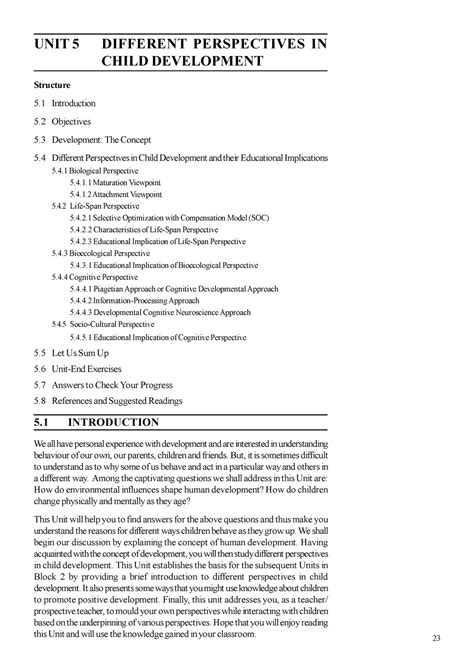 Unit-5 - Ok so - UNIT 5 DIFFERENT PERSPECTIVES IN CHILD DEVELOPMENT ...