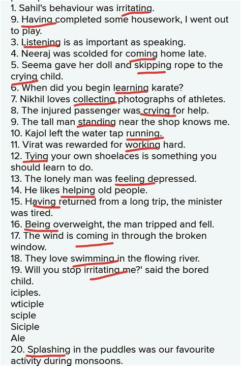 theH. Underline the gerunds and circle the participles in these ...