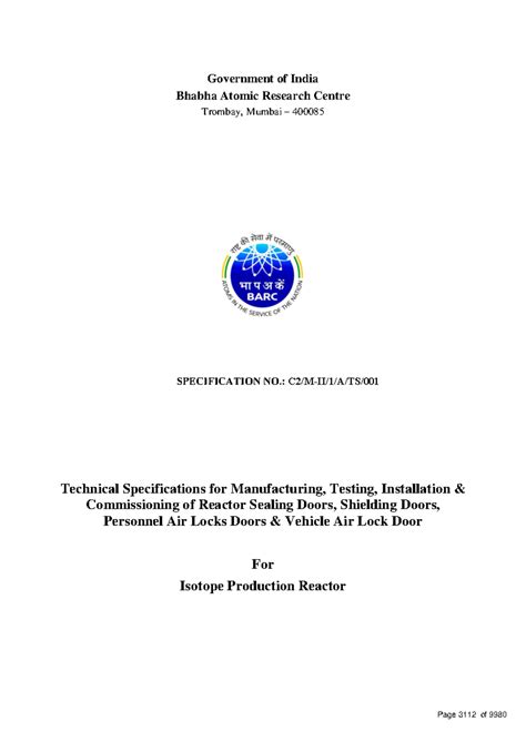 5.C2M-2.1 Technical Specifications for Reactor Doors and Airlocks - Studocu