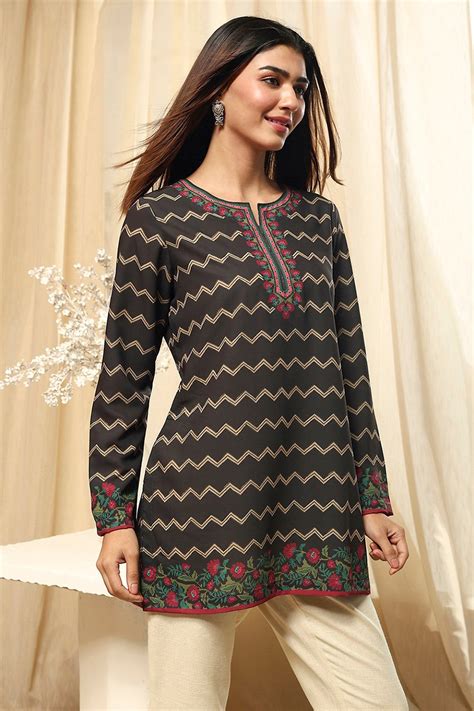 Buy Black Printed Straight Short Kurta Online at Biba India
