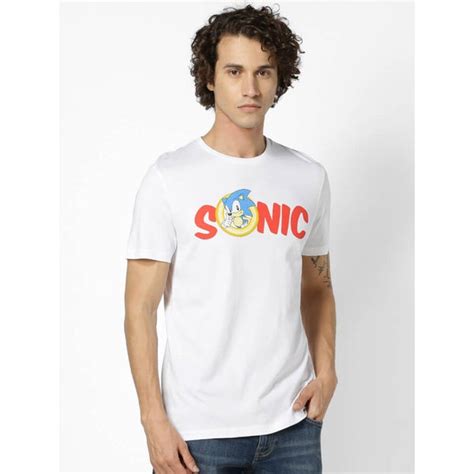 White Printed Round Neck T-shirt (LREBAR2) | Celio