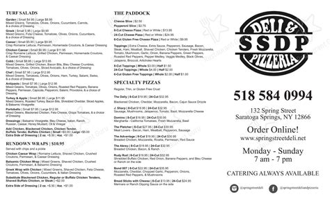 Menu at Spring Street Deli & Pizzeria, Saratoga Springs