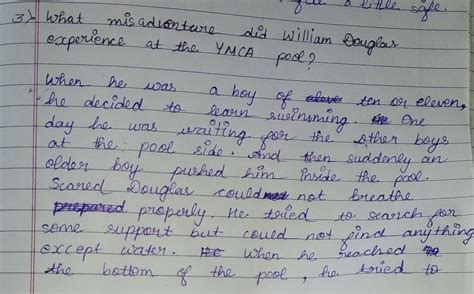 What misadventure did Douglas experience at YMCA pool - Brainly.in