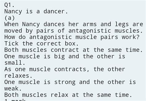 a)When Nancy dances her arms and legs are moved by pairs of ...