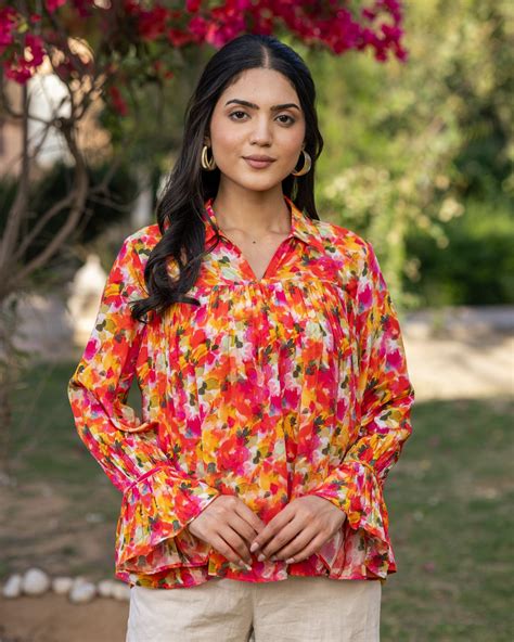 Buy Red Floral Top Online in india – Ambraee