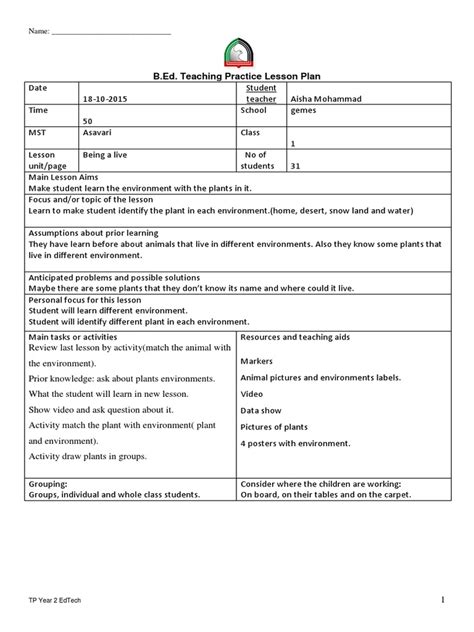 Image result for B Ed Lesson Plan Science