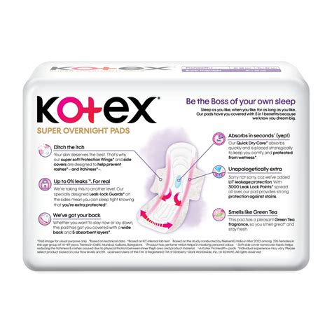 Kotex Super Overnight Sanitary Pads XL+, 26 Count Price, Uses, Side ...