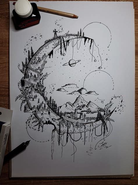 Pin by Hannah Leak on B Moon Mushroom Tattoo | Pen art work, Ink pen drawings, Pen art drawings