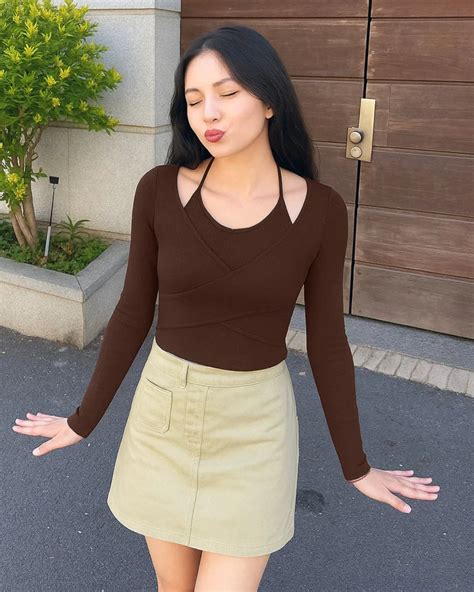 Solid Wrap Cut Out Neck Rib Knit Full Sleeve Top In Chocolate Brown ...