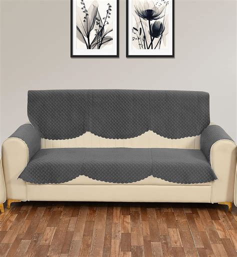 Amazon Brand - Solimo Reversible 3 Seater Polyester Sofa Cover, Grey ...