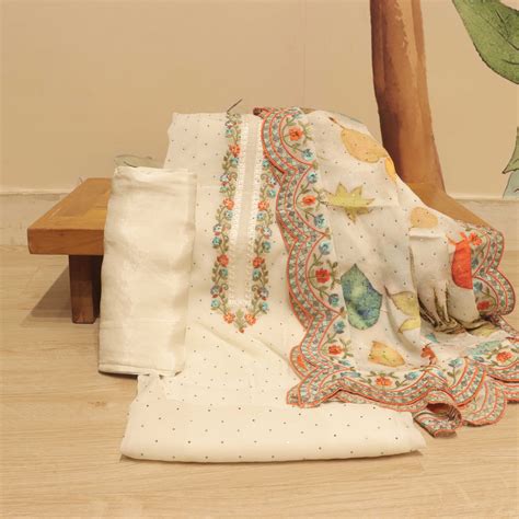 Half White Color Organza Top Material and Pant Material with stone wor ...