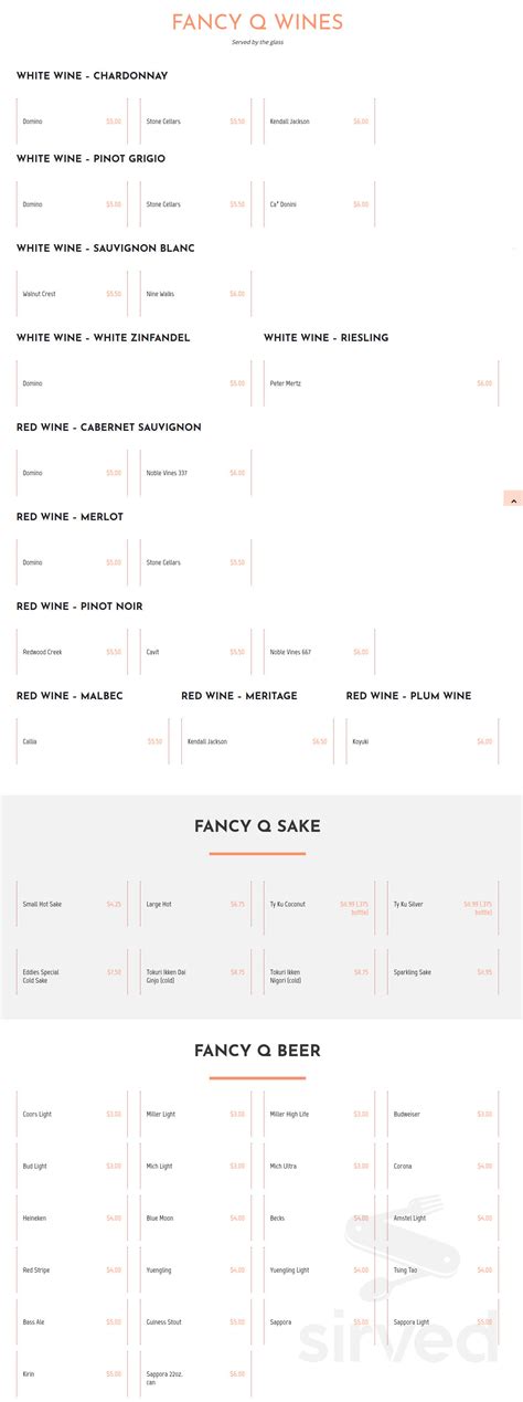 Fancy Q Sushi Bar and Grill menu in Brunswick, Georgia, USA