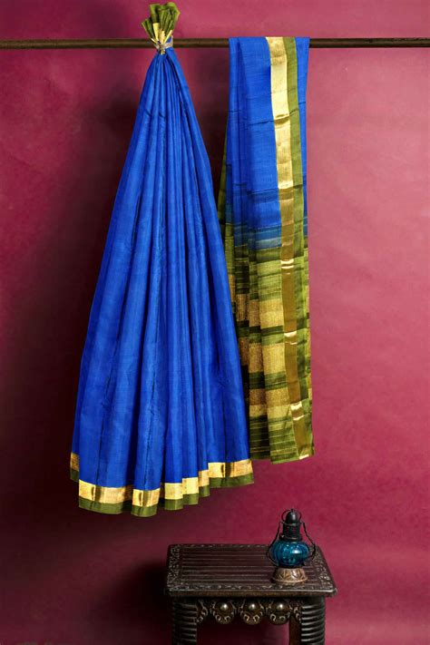 Blue Light Weight Pure Silk Arani Saree with Traditional Ribbon Border ...