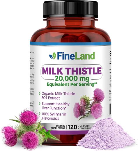 Amazon.com: FineLand Milk Thistle Pills 50:1 Extract – 120 Vegan Capsules - 20,000 mg Strenght ...