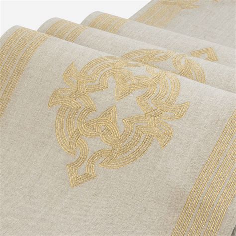Beige Ebonite Table Runner | Gold Border Linen Luxury Runner – The ...