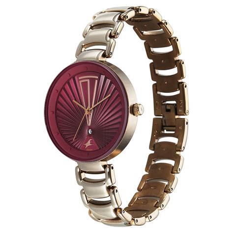 Buy Online Fastrack Chrome K Quartz Analog with Date Maroon Dial Metal ...