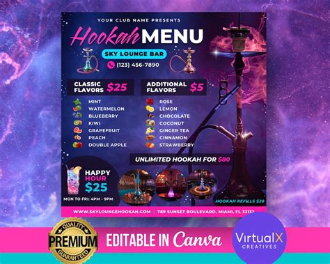 Buy Hookah Menu Flyer, Editable Club Flyer Menu, Canva Menu Template ...