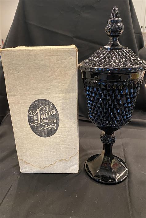 Tiara Exclusive Indiana Glass Black Diamond Point Compote Pedestal with ...