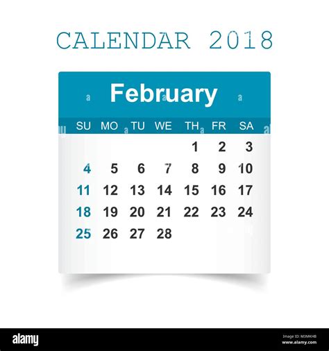 February 2018 calendar. Calendar sticker design template. Week starts ...