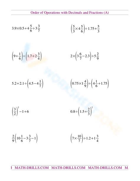 Image result for Order of Operations with Decimals Worksheet