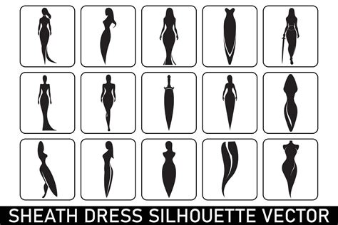 Sheath dress silhouette vector, Fashion silhouette, Dress illustration, Vector dress template ...