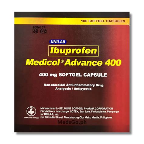 MEDICOL ADVANCE 400 Ibuprofen 400mg - 1 Capsule price in the Philippines | MedsGo Pharmacy