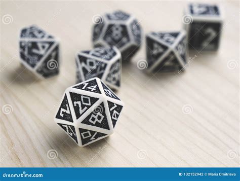 Black and White Dices for Board, Tabletop or Rpg Games. Shallow Depth of Field. Warm Light Stock ...