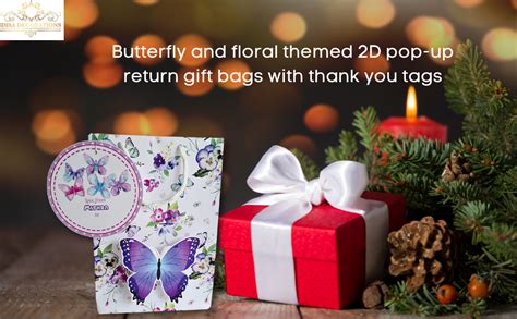 2D pop-up Butterfly Floral Theme Return Gift Bags with Thank You Tags ...