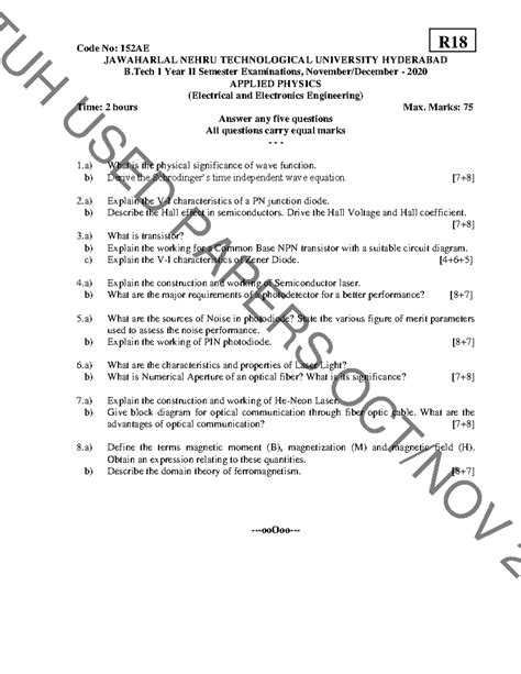Applied Physics Exam Notes - B.Tech I Year II Sem 2020 (152AE) - Studocu
