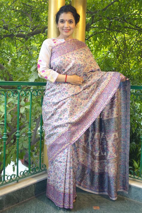 Lilac Kani saree with a narrow border – sohumsutras
