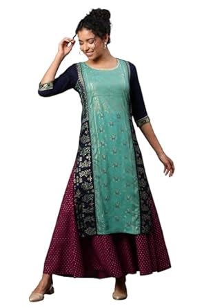 Buy Aurelia Women's Viscose Regular Kurta (24FEA14530-507307_Navy ...