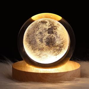 carfrill 3D Moon Crystal Ball Night Light Ball Projection Lamp Planet ...