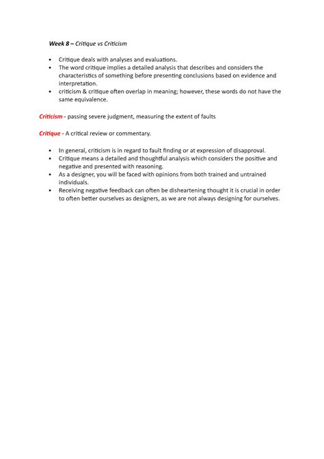 Lecture 8 - Critique vs Criticism - Week 8 – Critique vs Criticism ...