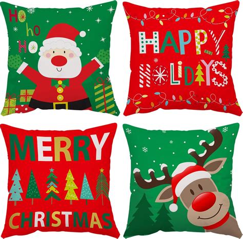 Amazon.com: Merry Christmas Pillow Covers 18x18 Set of 4 Velvet ...