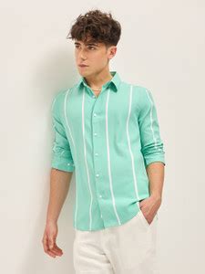 THE BEAR HOUSE Men Striped Casual Green Shirt - Buy THE BEAR HOUSE Men ...