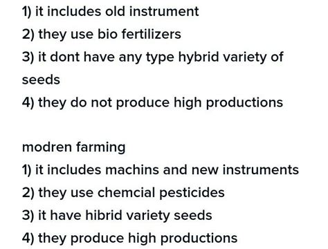 differentiate between traditional methods and modern methods of farming ...